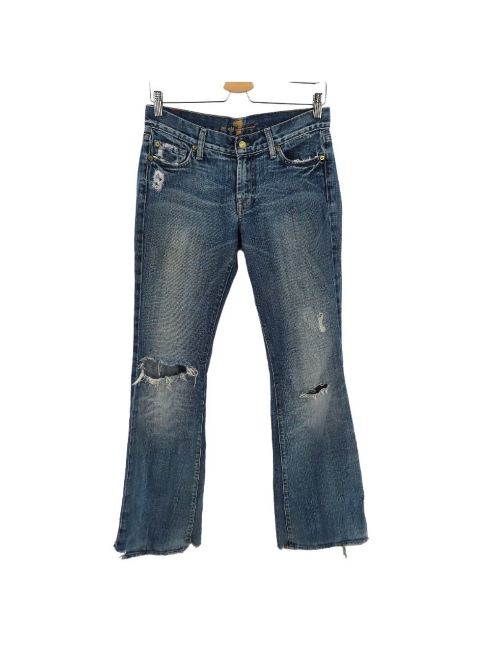 7 For All Mankind Womens 27 Blue Wash Denim Jeans Flare Distressed Destroyed